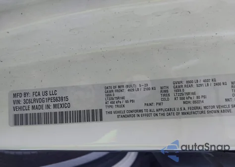 2023 Ram Promaster 2500 High Roof 159 Wb z USA, uszkodzony, nr VIN 3C6LRVDG1PE563915